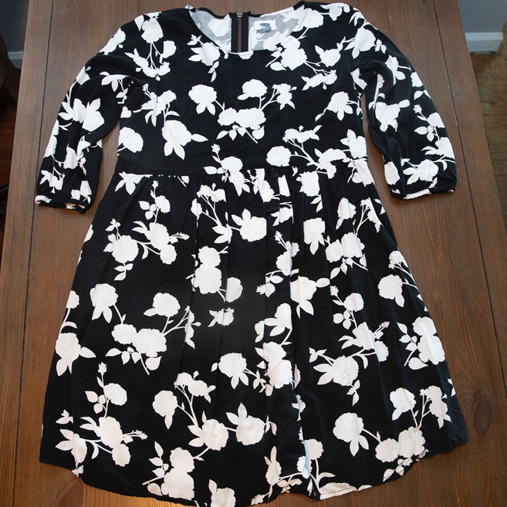 Black and white floral baby doll dress